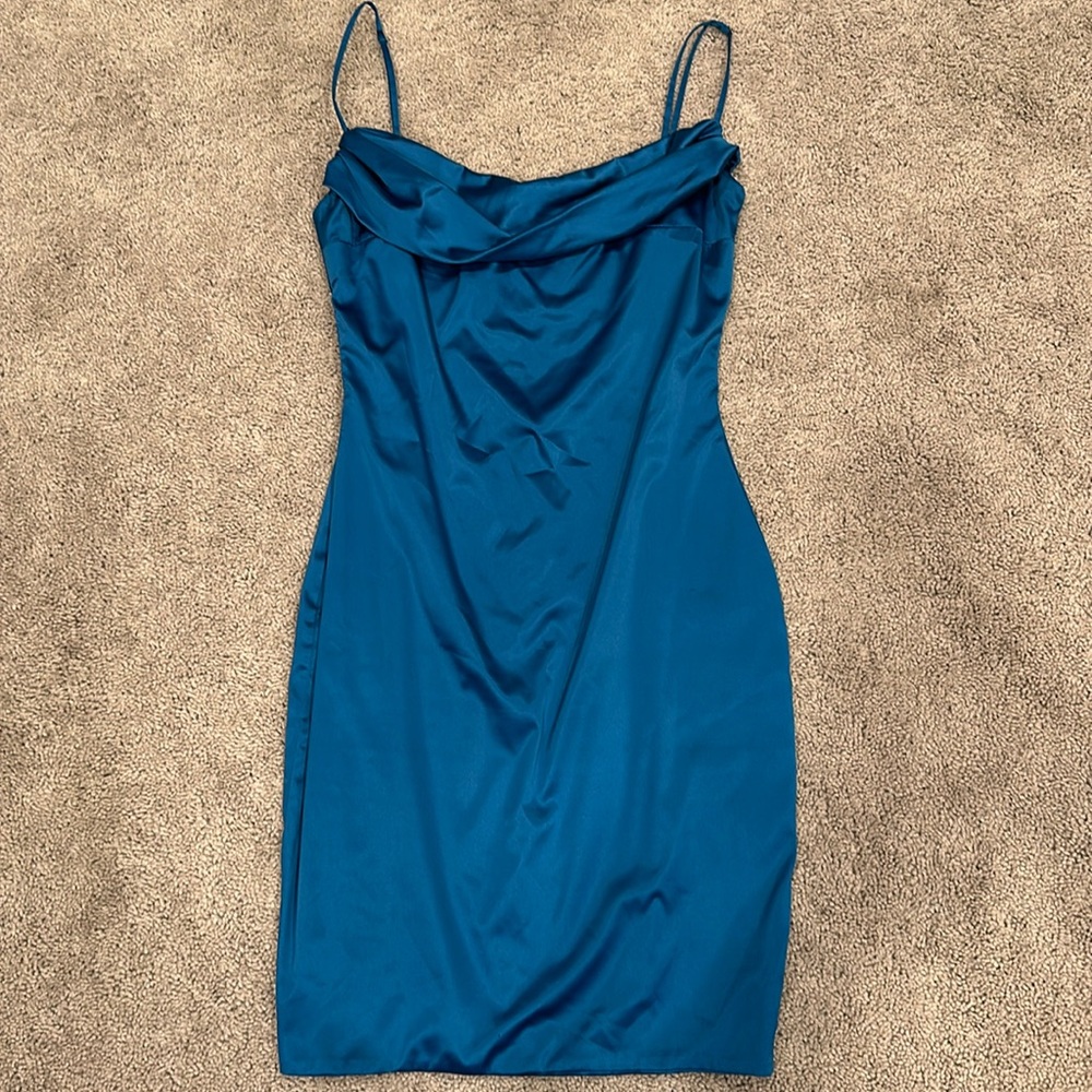 Oh Polly Blue Cowl Neck Bodycon Mini Dress (10)